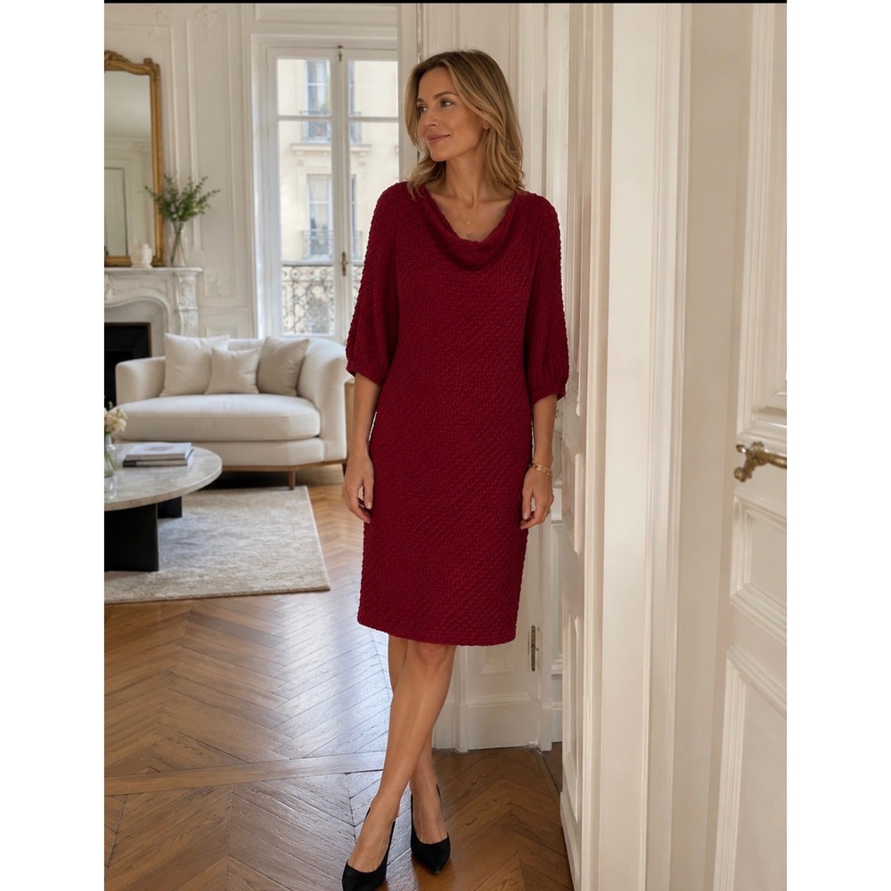 Tracy Reese Red Midi Dress Cowl Neck Balloon Sleeve Sheath Stretch Sz 1X